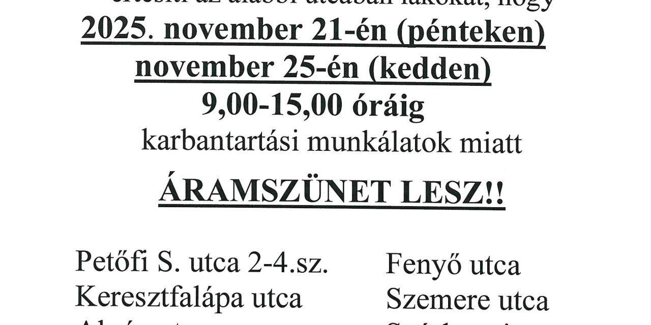 Értesítés Áramszünetről
