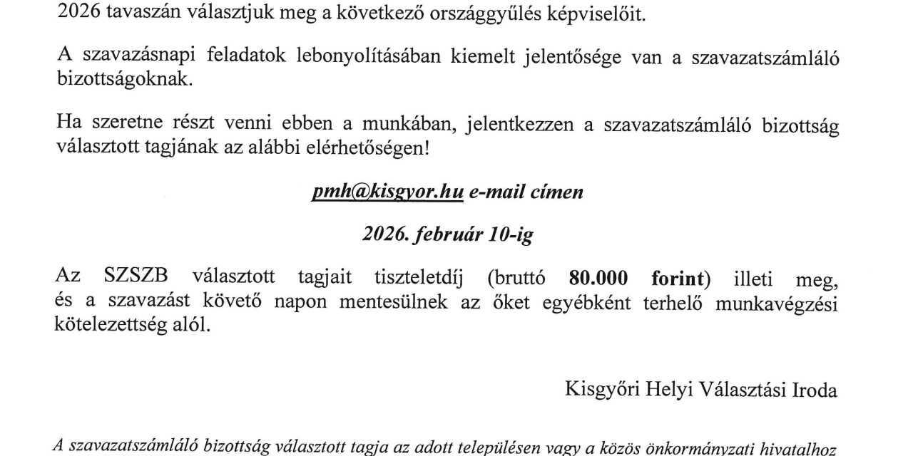 Felhívás Szavazatszámláló bizottsági tagok jelentkezés