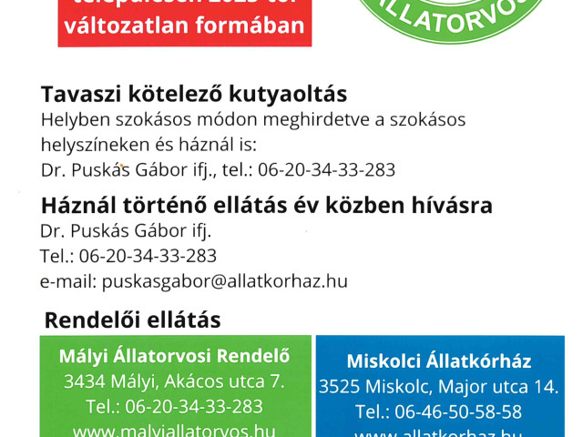 Állatorvosi tájékoztatás