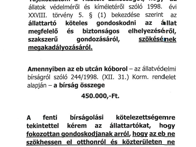 Hirdetmény kóbor ebekről